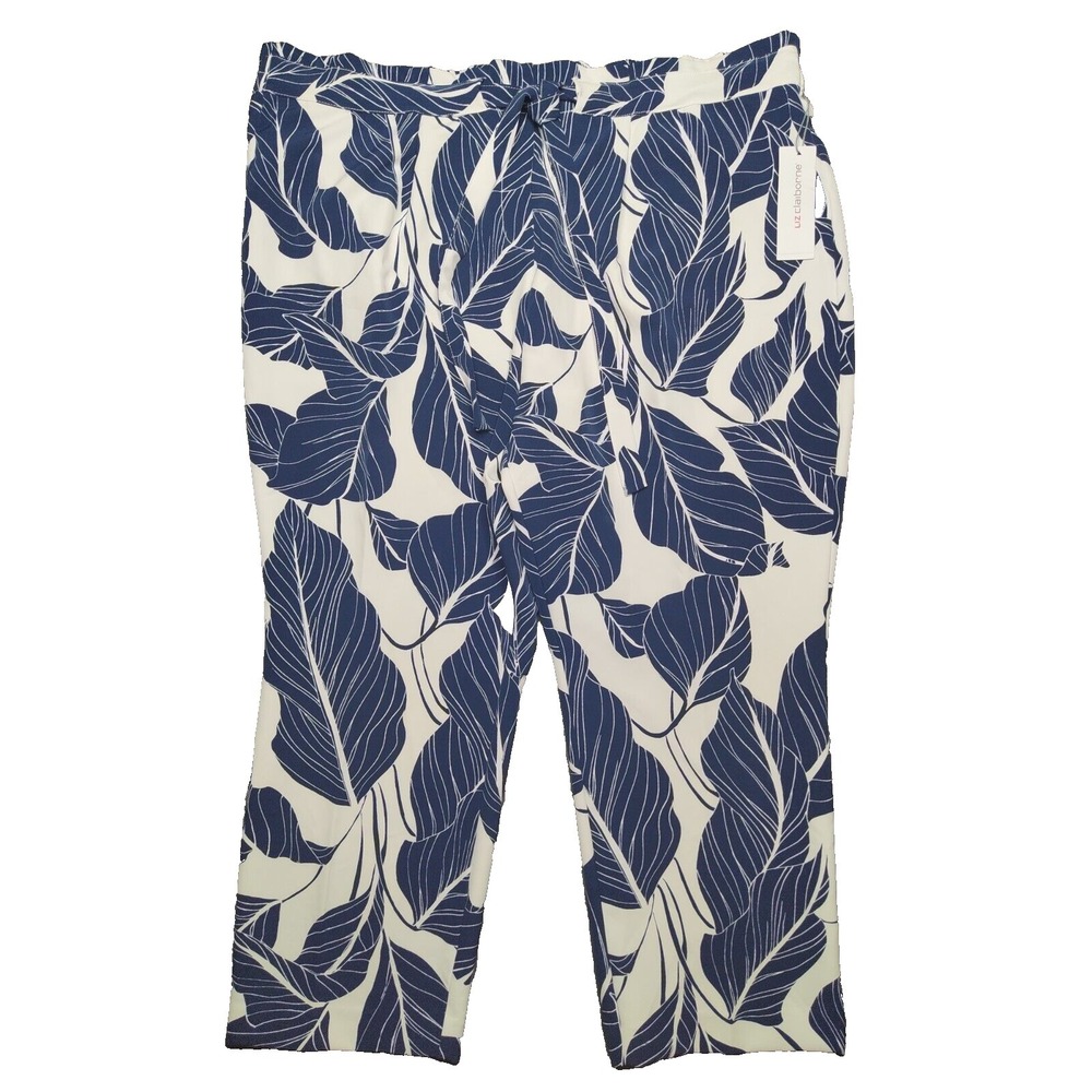 Liz Claiborne American Navy Leaves AOP Crop Pants - Women Plus 20W NEW